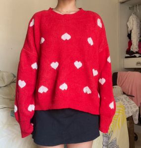 Red Heart Print Sweater