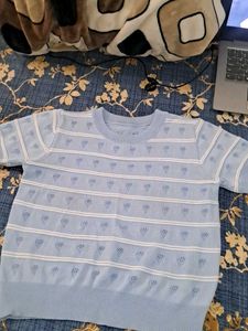Blue Striped Knit Top