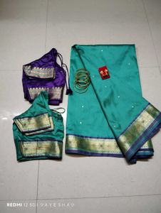 Teal Saree with 2 Blouse
