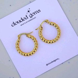 Gold Twisted Hoop Antiturnish Earrings