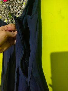 Navy Blue Stone And Zari Work Midi With Dupatta