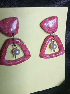 Pink Marble Dangle Earrings