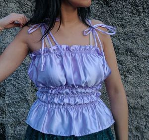 Upcycled Satin Lavender Tie-Strap Top