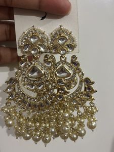 Statement Gold Tone Pearl Drop Earrings