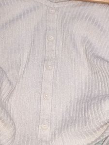 White Ribbed Button-Front Top