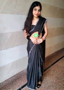 Elegant Black Saree with Silver Detail