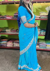 Blue Chiffon Saree