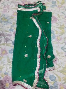 Green Dupatta with Floral Embroidery
