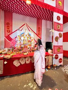 Elegant White &amp; Red Saree(Blouse unstiched)