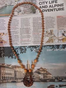 Japan Vintage Brown Stone Round Pendant Necklace