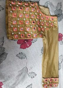 Peach Coloured Embroidery Design Saree