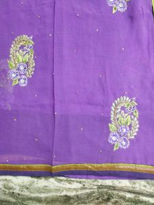 Purple Saree With Beautiful Embroidery