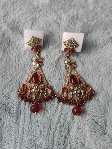 Elegant Red & Gold Dangle Earrings