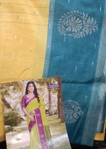 Elegant Blue & Yellow Saree