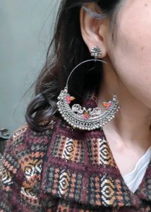 Oxidised Silver Hoop Earrings