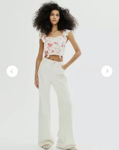 H&amp;M Cottan Linen Floral Ruffle Crop Top