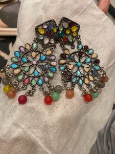 Kundan with stone multicoloured earrings