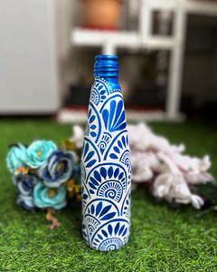 Handpainted Blue Glass Bottle