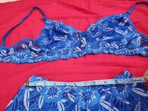 Blue Floral Lace Bra and Panty : 27inch Bust