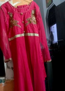 Pink Embellished Anarkali Dress With Pyjami