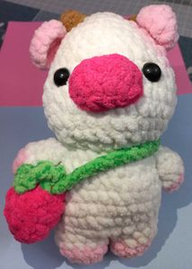 Cute Handmade Crochet Strawberry Cow Plushie