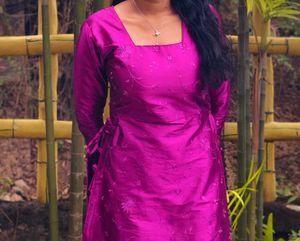 Purple Hand Stitched Embroided Kurti For Women