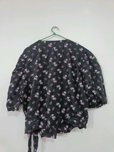 Floral Wrap Top with Tie Detail