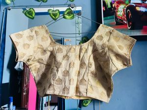 Golden Beige Brocade Blouse with Temple Motifs