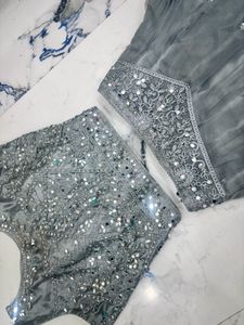 Elegant Gray Embellished Lehenga Choli