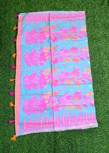 Pompom Handloom Saree - Marine Blue