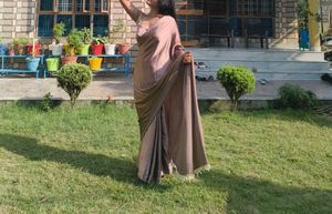 mauve , chocolate brown saree