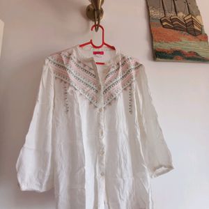 Beautiful  White Embroidery Rayon Top