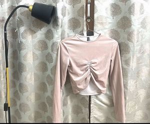 H&amp;M Pink Velvet Long Sleeve Top