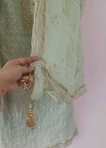 💚 Pastel Green Embroidered Kurti Set with Dupatta