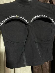 Black Embellished Crop Top