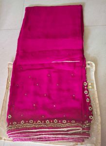 rani pink stone work saree