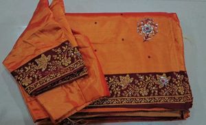Elegant Orange and maroon  Embroidered Saree