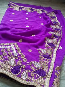 Onion Magenta Embroidery Party Wear Gorgette saree