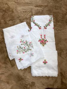 ✨ Beautiful Embroidered Unstitched Cotton Suit for