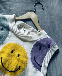 Funky Smiley Face Knit Vest Top