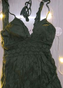 Olive Green Boho Mini Dress