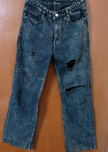 Stylish Charcoal Roughed High Waist Jeans