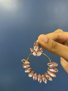 Pink Crystal Leaf Hoop Earrings