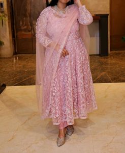 Embroidered Anarkali Kurta With Trousers & Dupatta