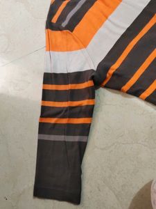 Strips Orange Grey T Shirt Woman