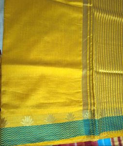 Elegant Bright Yellow Saree with lotus motifs