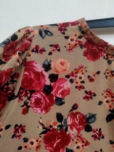 Floral Fantasy - Pink Beige With Unique Neck Line