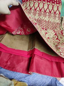 Fish Cut Bridal Red Velvet Lahenga