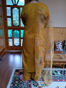 Elegant Mustard Salwar Kameez With Organza Duppata