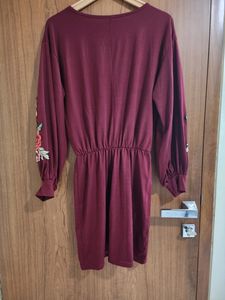 Burgundy Dress With Floral Sleeves